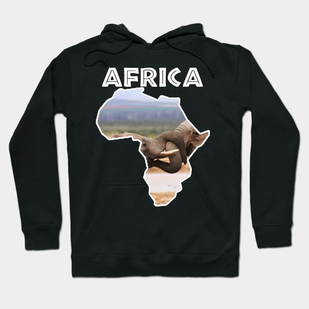 African Wildlife Continent Elephant Tussle Hoodie by PathblazerStudios